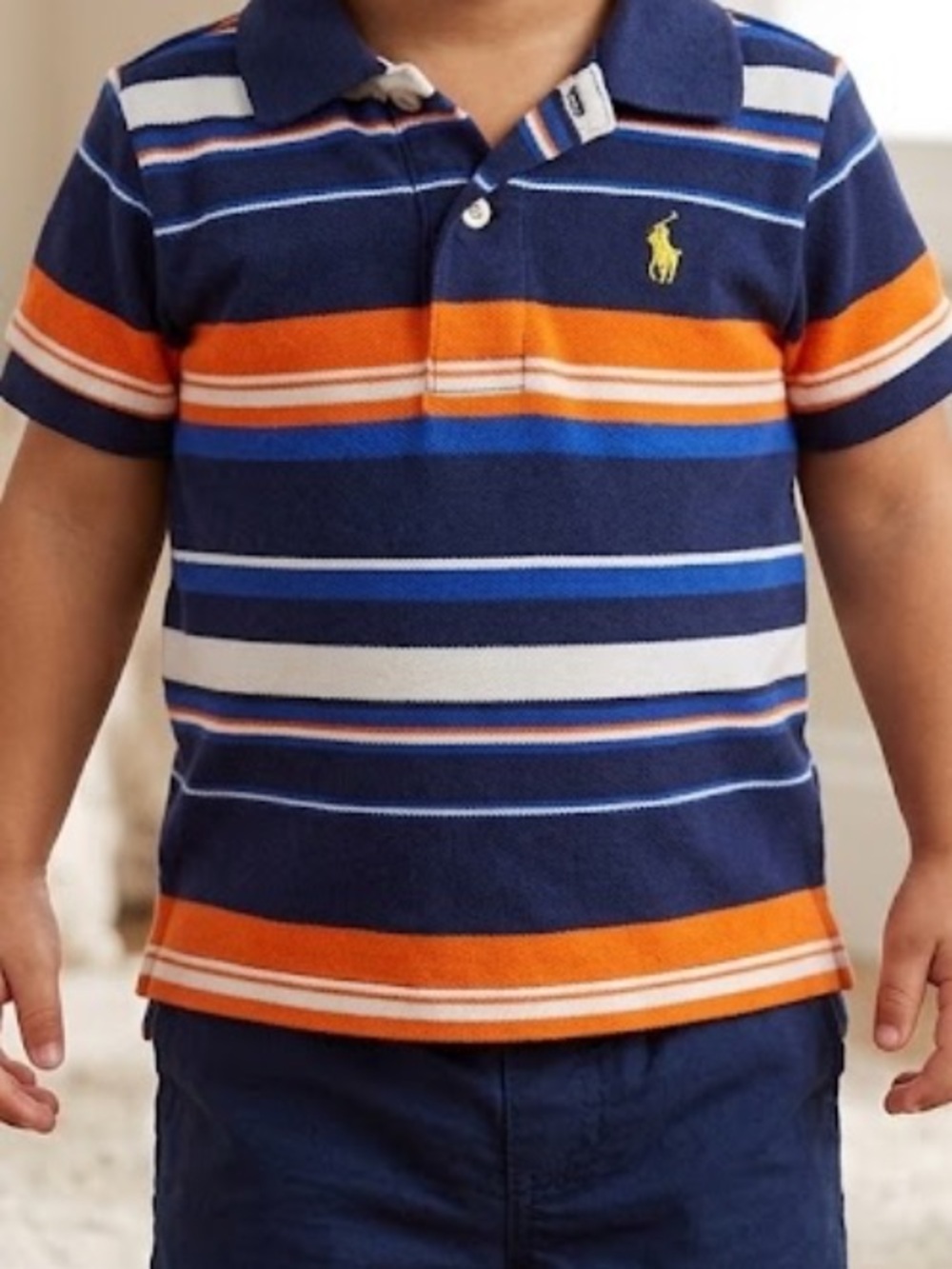 Polo by Ralph Lauren Navy, Orange & White Striped Polo Shirt